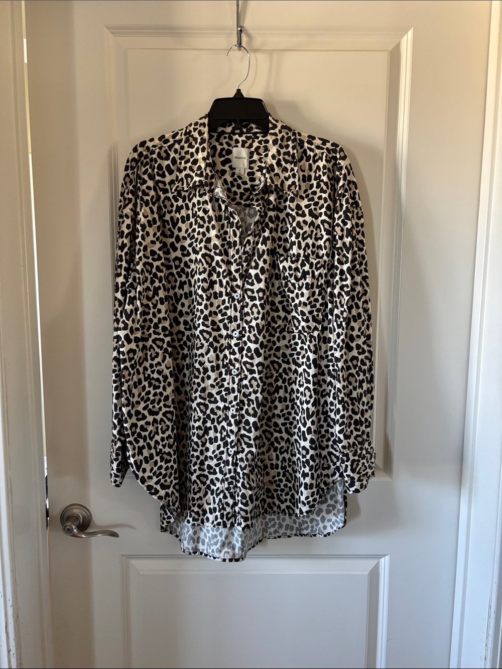 Maeve Leopard Print Button-Up Blouse - Black & Cream